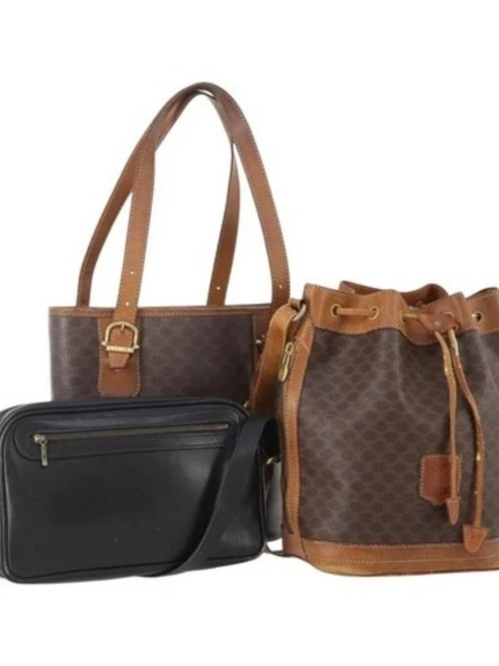 GUCCI Celine Macadam Canvas Bag PVC Leather 3 Set Black Brown Auth 170520